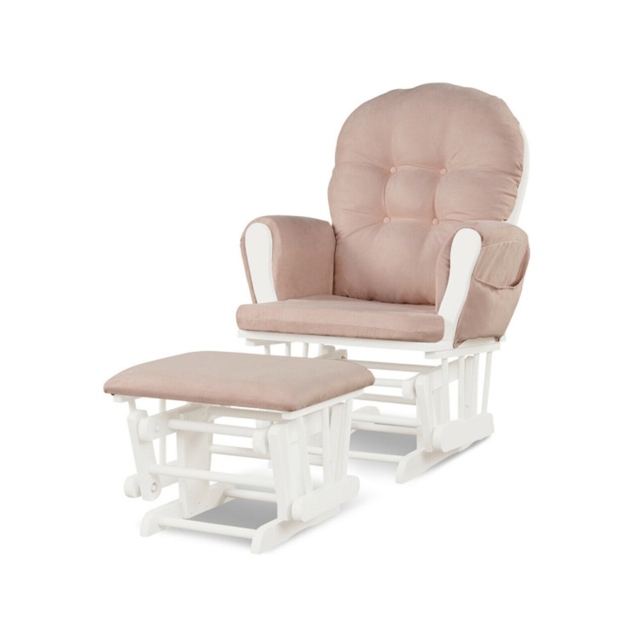 Patio Wood Glider Chair & Ottoman – Detachable Cushion with Padded Armrests